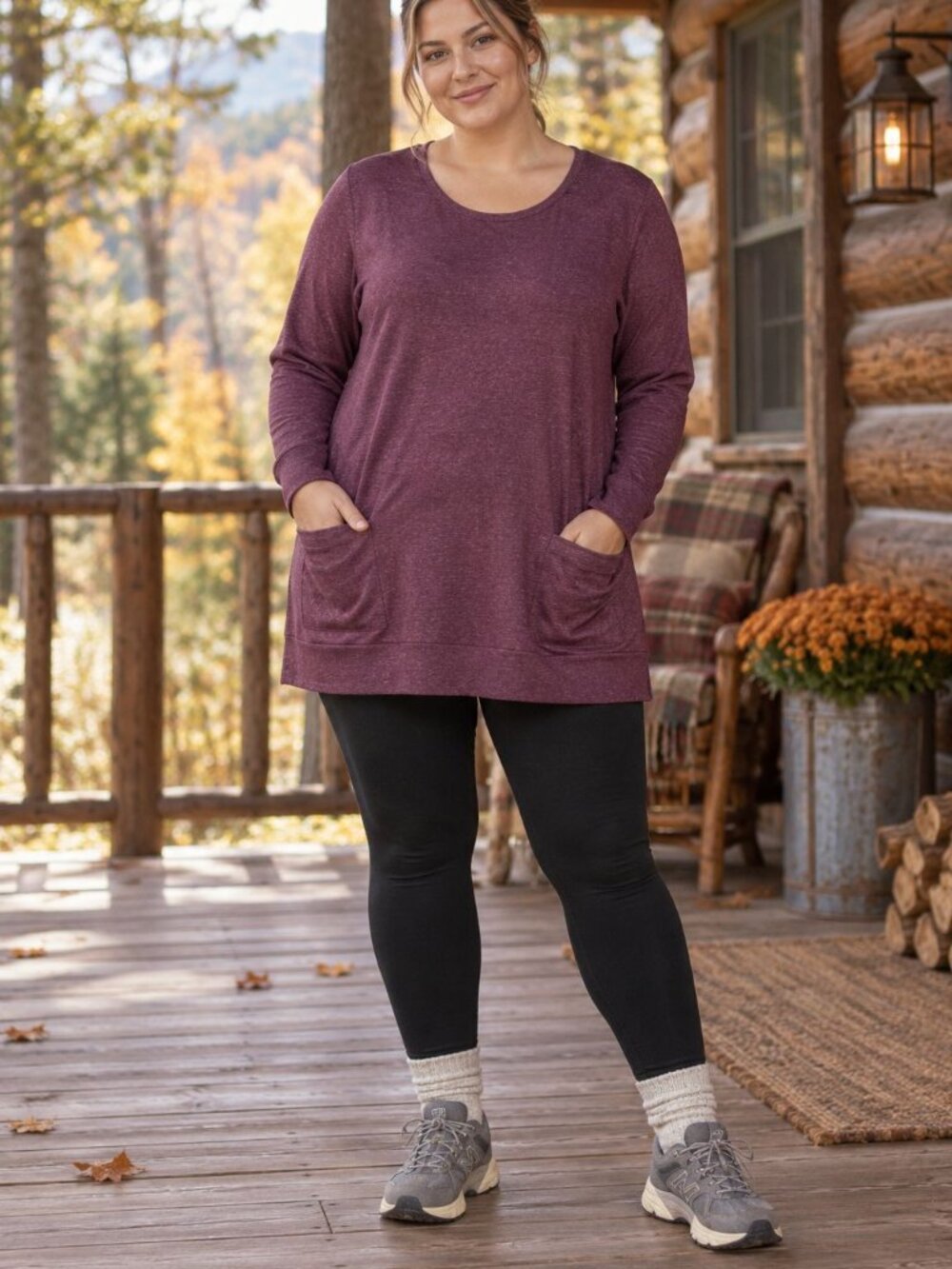 Toad&Co XL Plum Knit Tunic Top Pockets Long Sleeve Minimalist Cabin Core